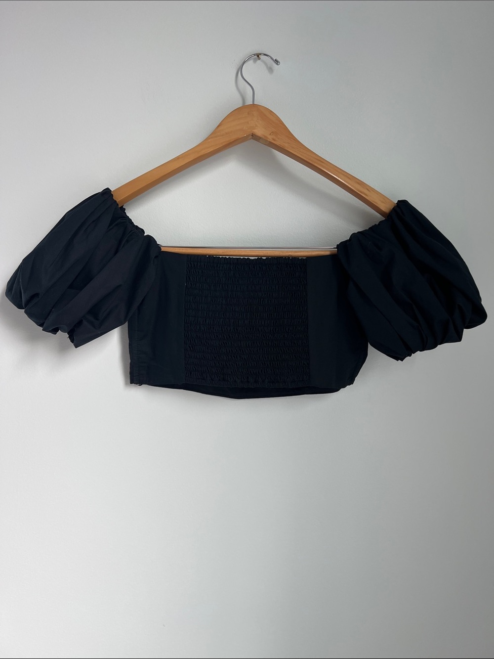 Abercrombie & Fitch | Black Puff-Sleeve Crop Top Cotton Blend NWT Size S - Picture 6 of 14